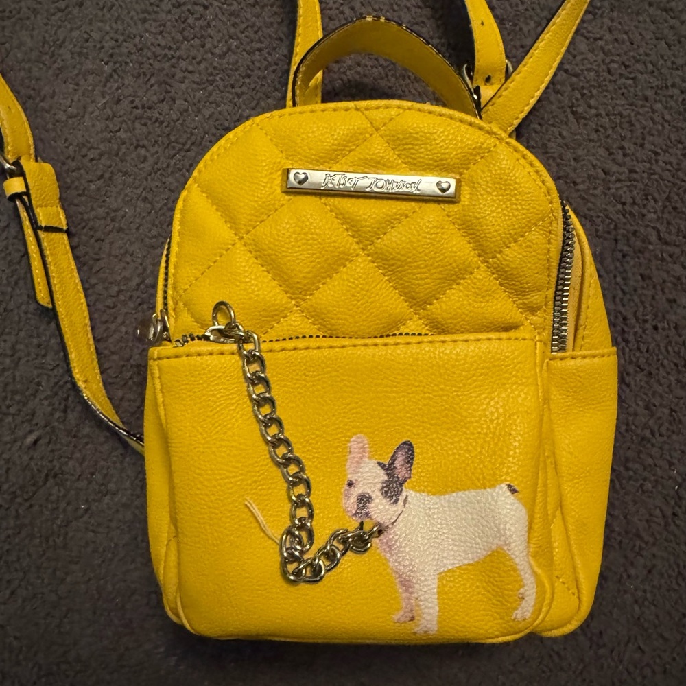 Betsey Johnson Yellow Quilted Mini Backpack with Dog - Picture 2 of 7